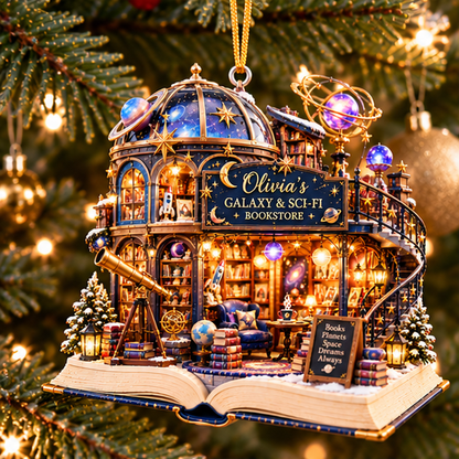 Personalized Galaxy & Sci-Fi Bookstore Christmas Ornament – Custom Name 2D Flat Acrylic Ornament, Space Fantasy Book Lover Gift 9a9e722d-d8a9-47ca-a367-87ed57a43858-olivia_galaxy_bookstore_01_christmas_tree_1200.png