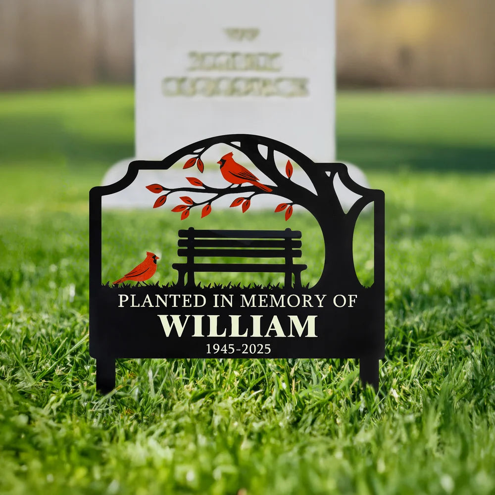 Planted In Memory Of Personalised Cardinal Bird Theme Garden Stake with Text Name and Year Garden Decoration Memorial Gift for Loss of Family Friends