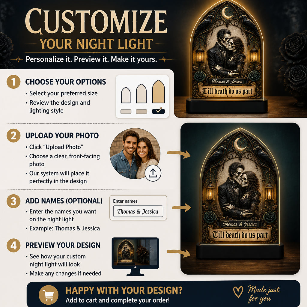 Gothic Skeleton Couple Night Light — Till Death Do Us Part (Photo + Names) - Personalized Acrylic Night Light 9ac23dee-14df-4f70-b3a7-437ad2158299.jpg