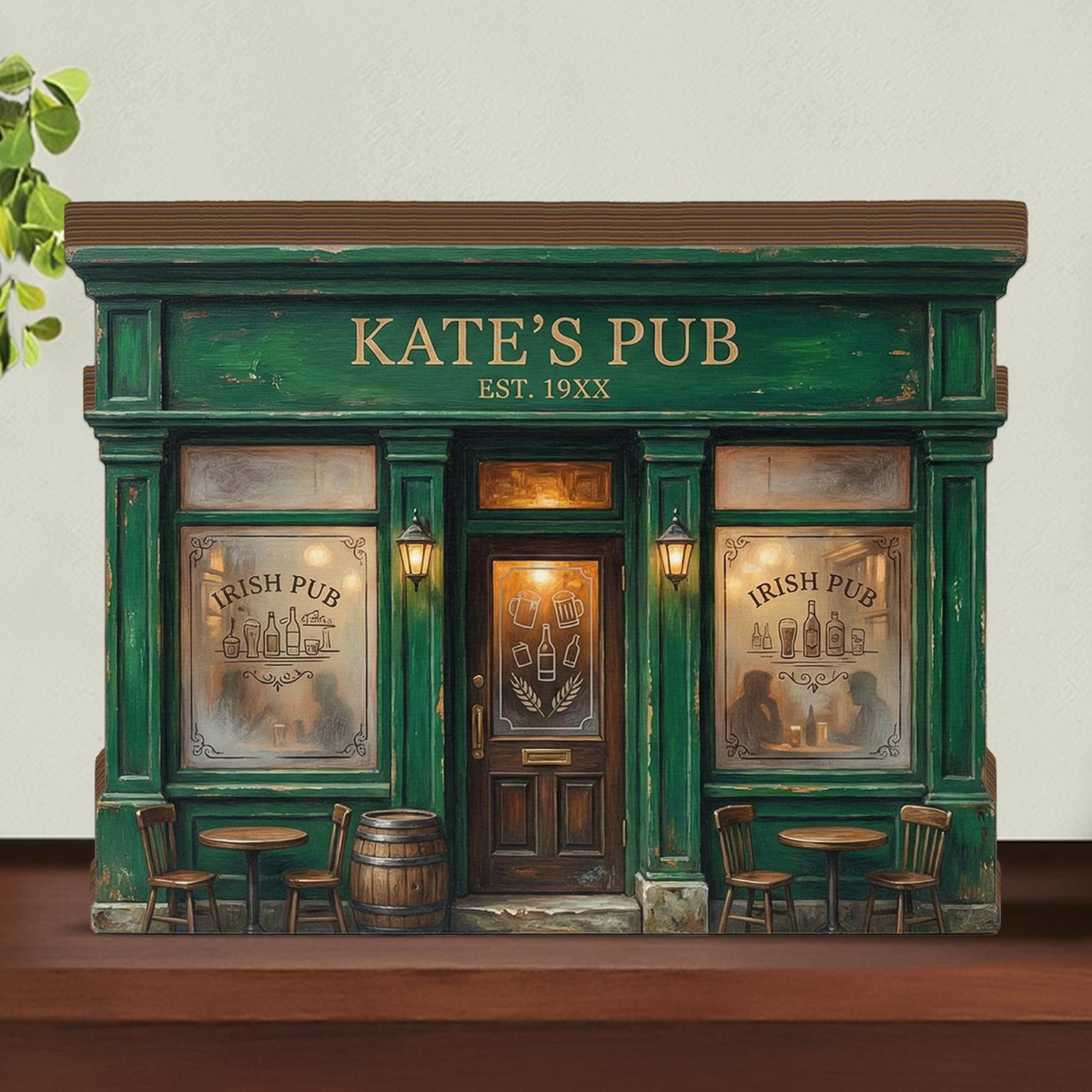 Personalized Irish Pub 2D FLAT Wooden Block Decor, Custom Pub Name Shelf Sign, Green Bar Book Nook Style, Irish Home Decor Gift 9ad61a11-a3a7-4957-ac4e-24edae64cda0-4.png