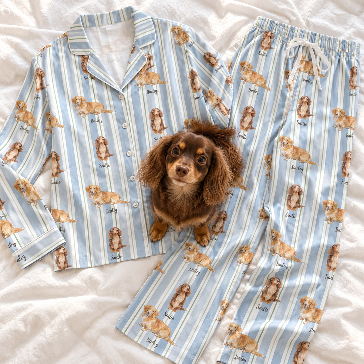 Personalized Pet Photo Striped Pajama Set, Custom Dog or Cat Face PJs, Matching Couple & Family Sleepwear, Gift for Pet Lovers 9afbc639-7707-4c76-98da-f4e30486cebd-Pyjama-s-c-xanh-c-ng-c-n-dachshund-1.png