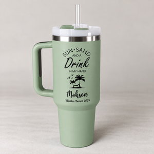 Personalized Beach Tumbler for Girl's Trip, Custom Vacation 40 oz Tumblers, Girls Weekend Gift, Laser Engraved Cups, Stainless Steel Mug 9b06df63-01ca-426f-92e4-4a29c038f263-Sage_Green_Beachfront_Travel_Tumbler.png