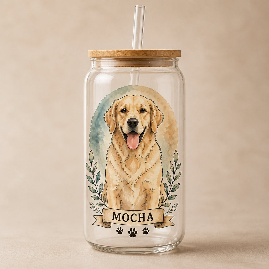Custom Pet Portrait Glass Can Tumbler – Photo-to-Illustration with Name - Personalized Glass Tumbler 9b102a6a-bcc6-4409-b8da-ecfee71f054f.jpg