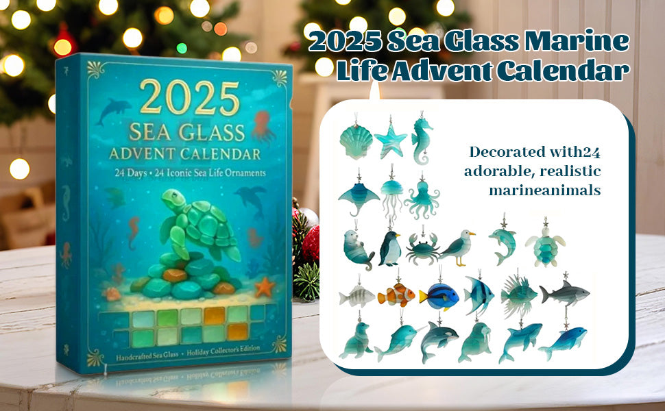 Sea Glass Advent Calendar 2025 24 Sea Animal Figurines Xmas Gift Set