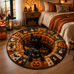 Black Cat Halloween Round Rug, 3D Illusion Quilted Pumpkin Cat Hole Floor Mat, Funny Spooky Black Cats Halloween Home Decor 9b1a15f3-16c6-4d54-a874-b8cbbce90e66-4.jpg