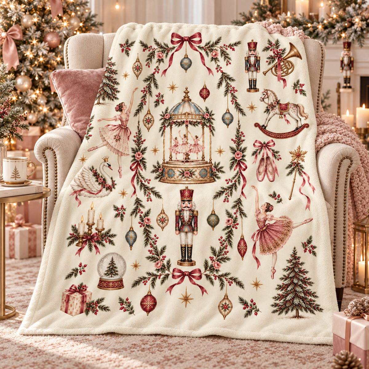 Nutcracker Christmas Flannel Blanket, Vintage Ballerina and Pink Bow Print, Cream Holiday Throw, Ballet Dancer Gift 9b4fc398-c00d-47f9-9194-c7e3c683e55b-50bba35c-4663-4d18-ab6e-0ed2336f18bb.png