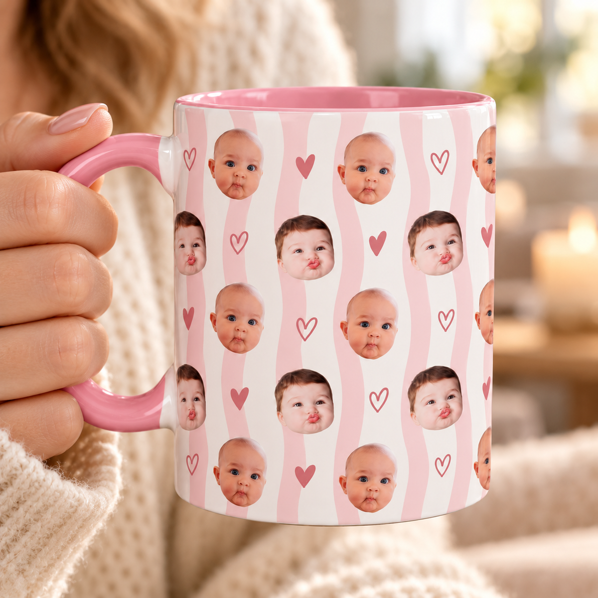 Personalized Baby Face Mug, Custom Photo Coffee Cup with Pink Stripes and Hearts, Mother’s Day Gift for Mom, Grandma and New Mom 9bb177f7-8f34-482f-ac11-0cd59cd587c0-Blush-Pink-Baby-Portrait-Mug-2.png