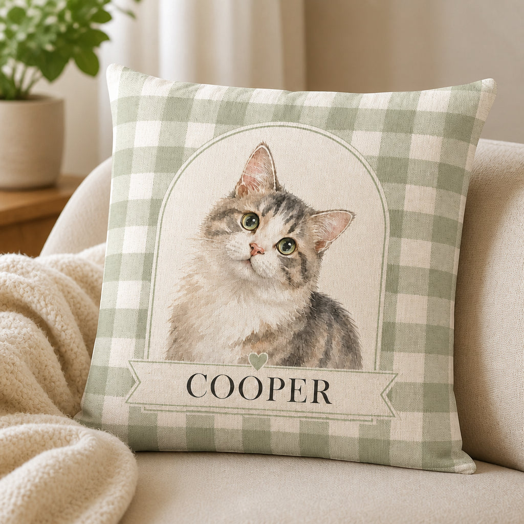 Custom Watercolor Pet Portrait Pillow – Arch on Sage Gingham - Personalized Pillow 9be0ab8d-e907-4843-9b9d-329c9abe2304.jpg