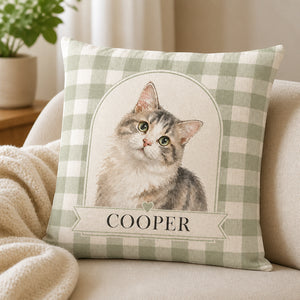 Custom Watercolor Pet Portrait Pillow – Arch on Sage Gingham - Personalized Pillow 9be0ab8d-e907-4843-9b9d-329c9abe2304.jpg
