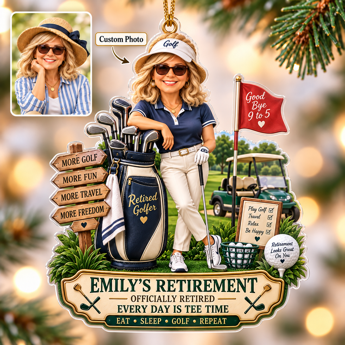 Personalized Golf Retirement Ornament, Custom Photo & Name Retired Golfer Ornament, Every Day Is Tee Time, Golf Retirement Gift for Women 9c00334d-5097-4682-8f86-209b6d252345-Emily-s-Retirement-Golf-Ornament-Image-Sep-17-2026-11_57_24-AM.png