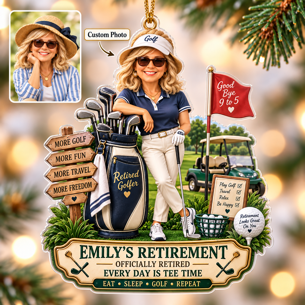 Personalized Golf Retirement Ornament, Custom Photo & Name Retired Golfer Ornament, Every Day Is Tee Time, Golf Retirement Gift for Women 9c00334d-5097-4682-8f86-209b6d252345-Emily-s-Retirement-Golf-Ornament-Image-Sep-17-2026-11_57_24-AM.png