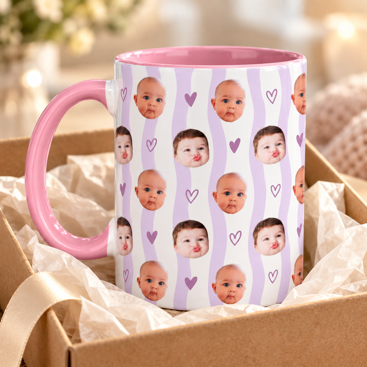Personalized Baby Face Mug, Custom Photo Coffee Cup with Pink Stripes and Hearts, Mother’s Day Gift for Mom, Grandma and New Mom 9c02f69c-eb8e-429e-8d6b-f8114b3ea7c6-Lavender-baby-portrait-mug-in-gift-box-1.png