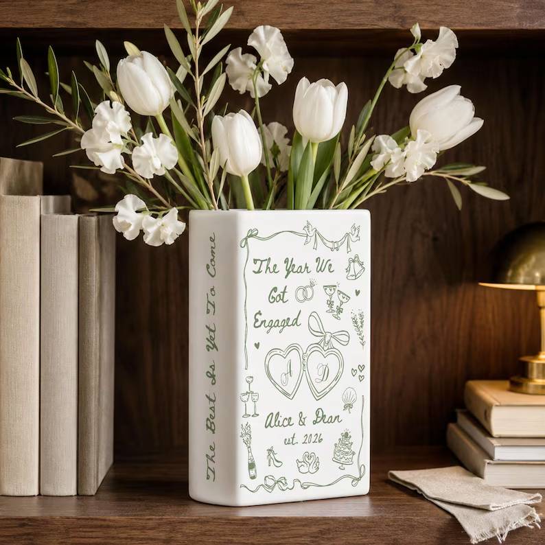 Personalized Engagement Gifts, The Year We Got Engaged Ceramic Book Vase, Custom Couple Name Wedding Gifts, Bride to Be Gift, Newlyweds Gift 9c1de6c0-680e-49d9-b778-06bdf5ec7e47-uilio-5-.jpg