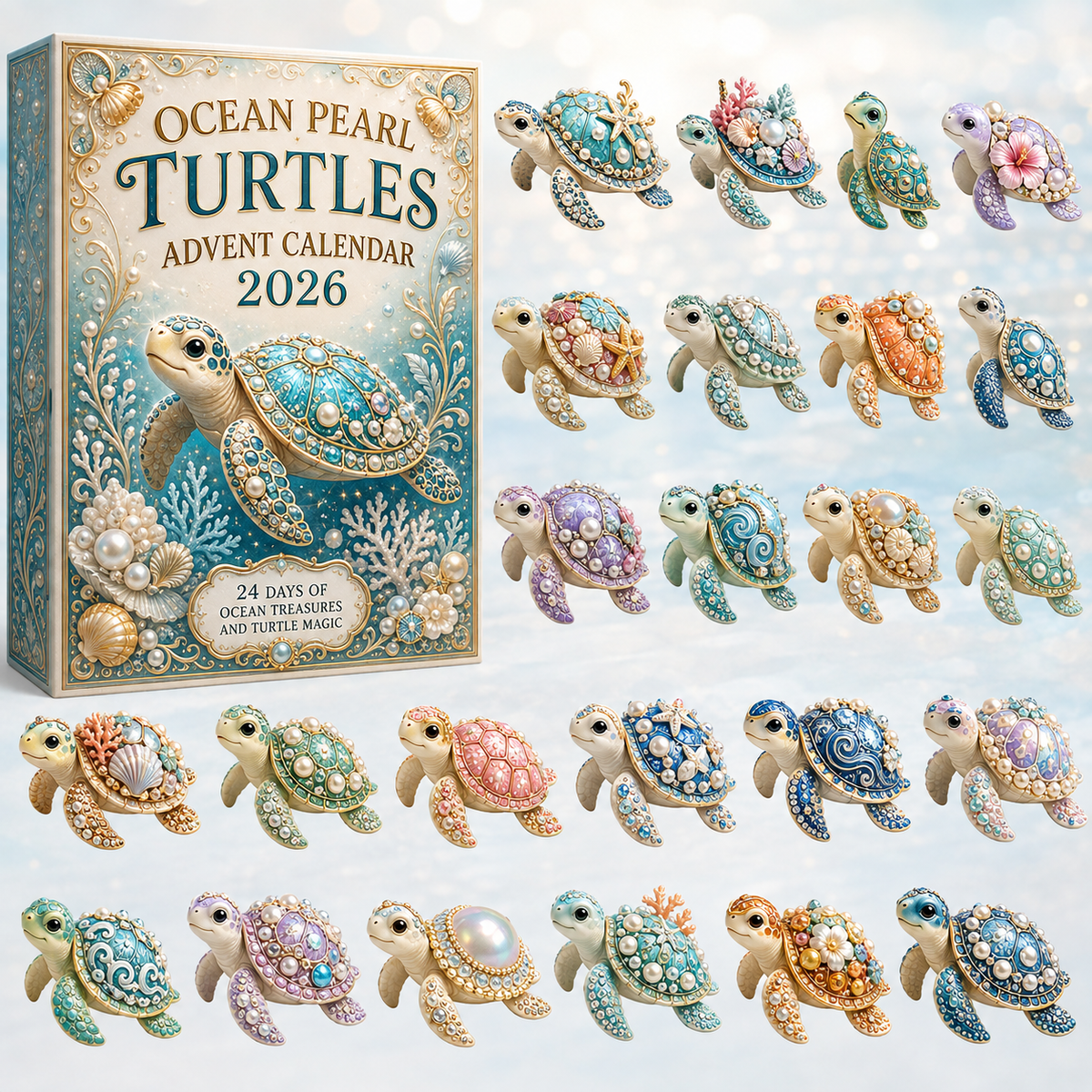 Pearl Sea Turtle Voyage Advent Calendar 2026 - 24-Day Festive Countdown, Acrylic Charms Blind Box - Gift For Turtle Lovers 9c200c3f-2373-4aab-a2bc-c8a2d012f374-pearl-turtles.png