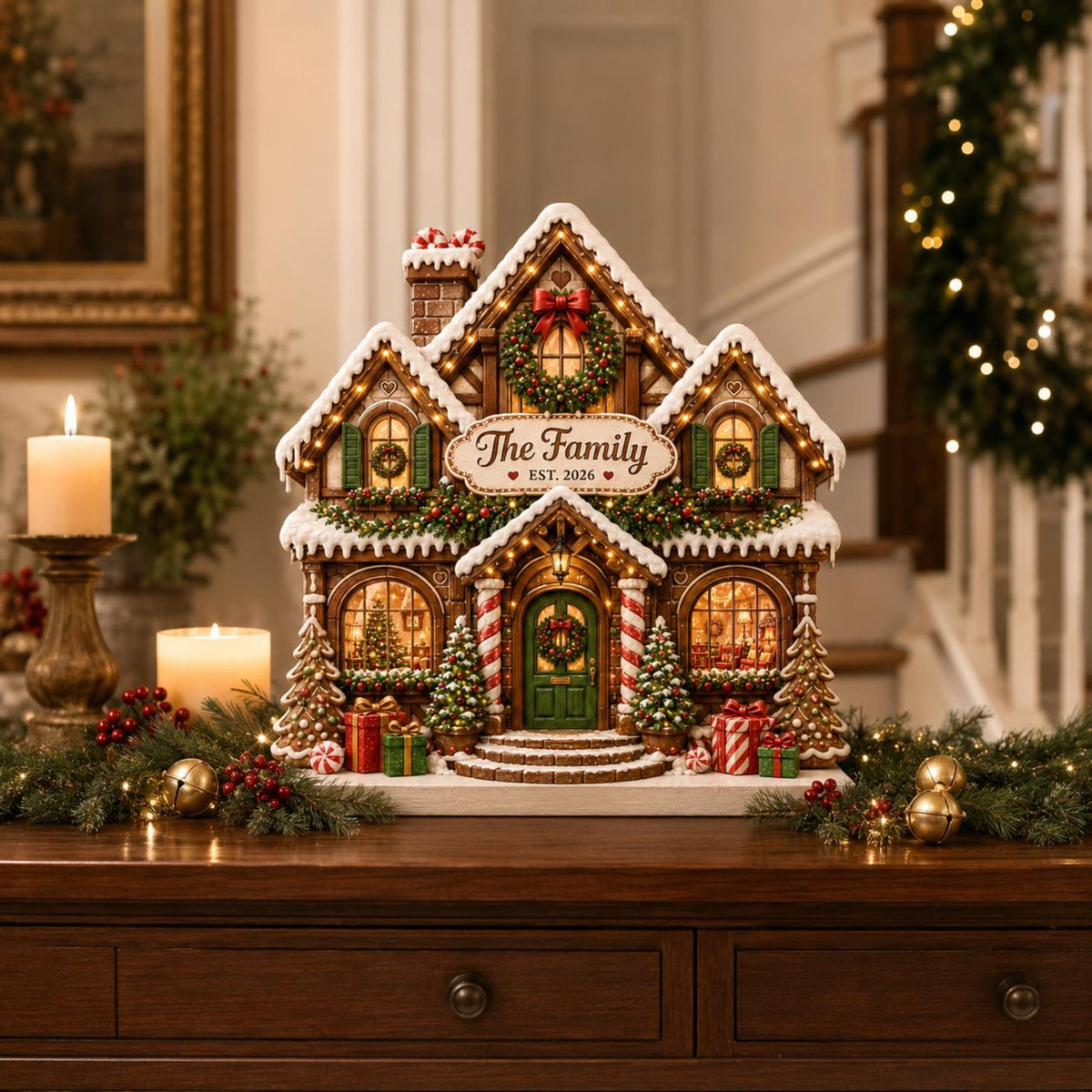 Personalized Christmas Gingerbread House Wooden Block, Custom Family Name Sign, Festive Mantel Decor, Holiday Housewarming Gift, Xmas Decor 9c421d60-043c-46fb-988c-ab1e7db92aa9-2.jpg