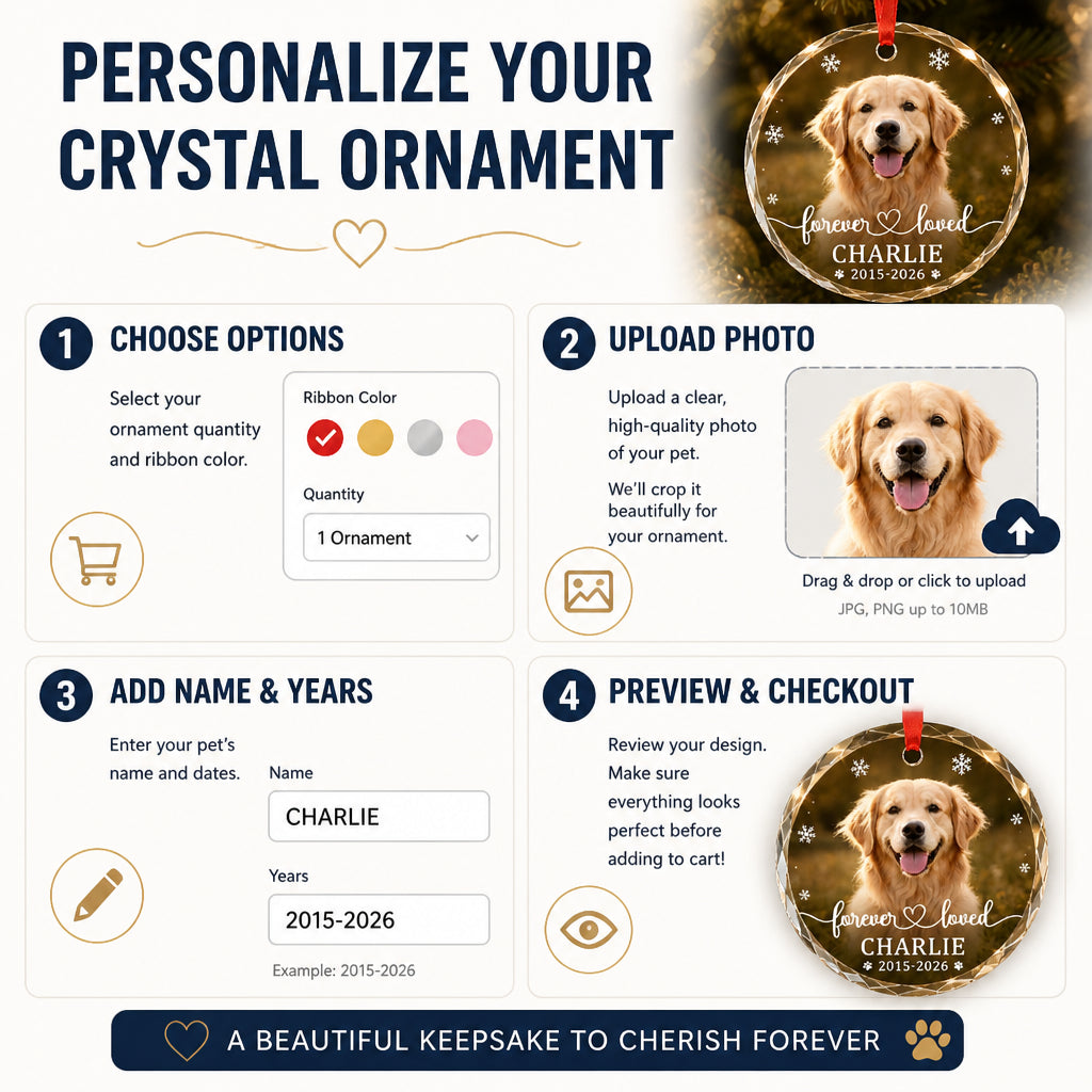 Pet Memorial Crystal Ornament – Forever Loved (Photo, Name & Years) - Personalized Crystal Ornament 9c6d437a-1639-45a6-a77c-2c1f0f280c82.jpg