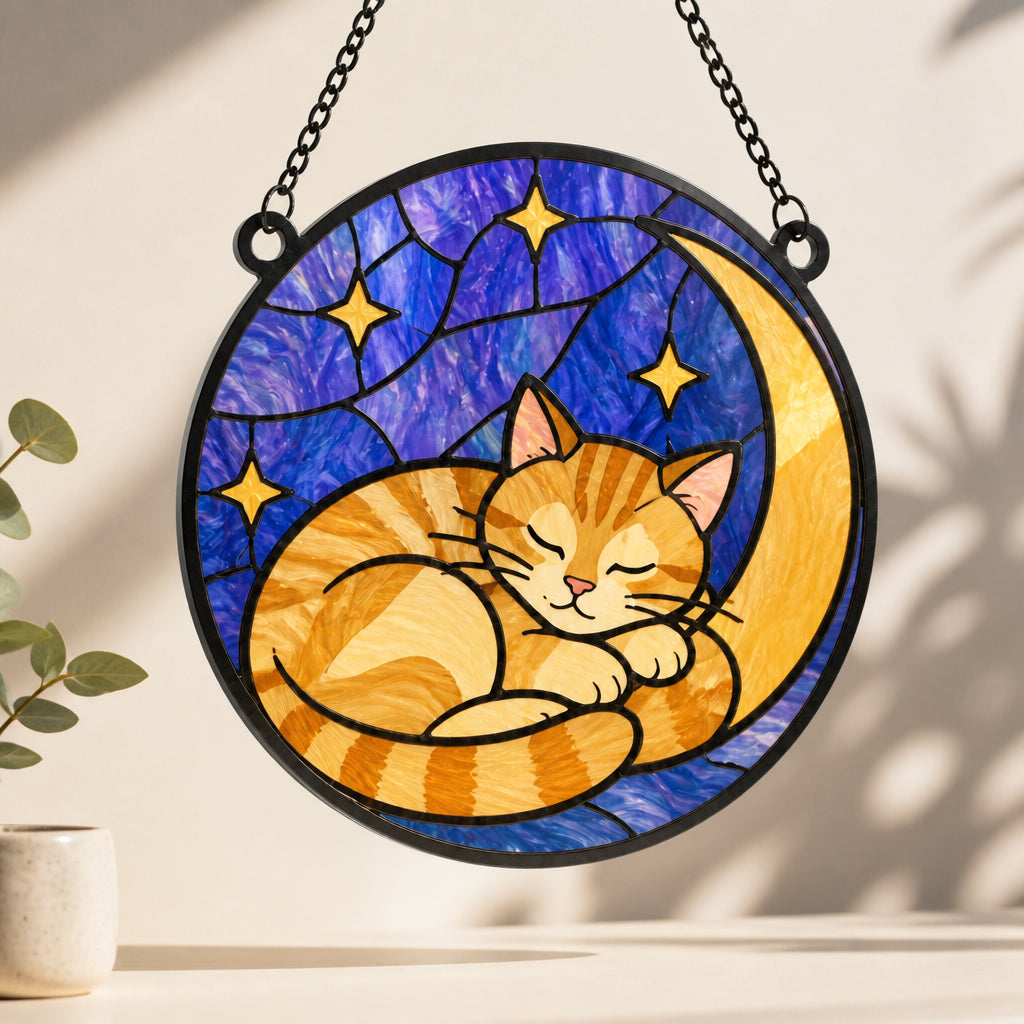 Sleeping Cat Crescent Stained Glass Suncatcher - Suncatcher Stained Glass 9c8bdd78-539b-46c5-ad82-bd33af962aee.jpg