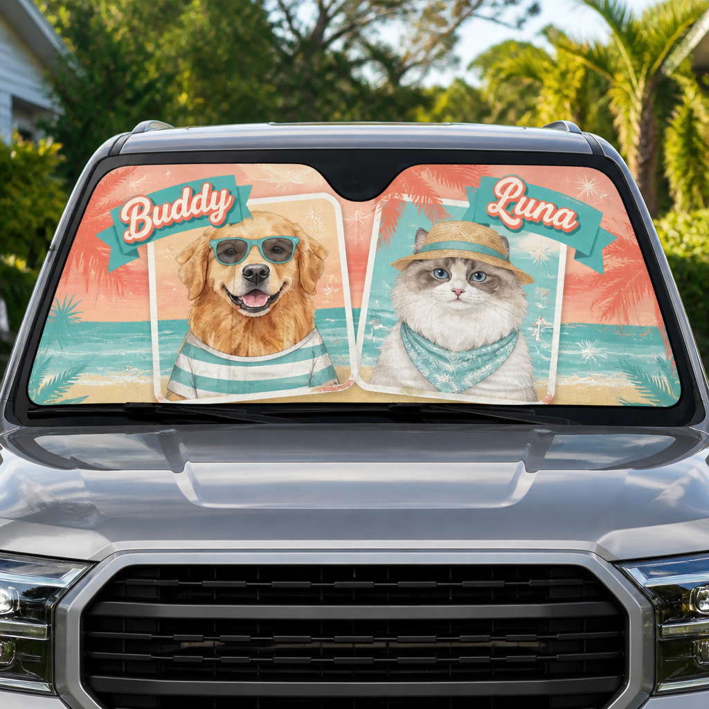 Custom Pet Portrait Auto Sun Shade with Names – Summer Vibe (2 Pets) - Personalized Auto Sun Shade 9ca90cfa-471d-419d-8e77-8e7d8ea488b0.png