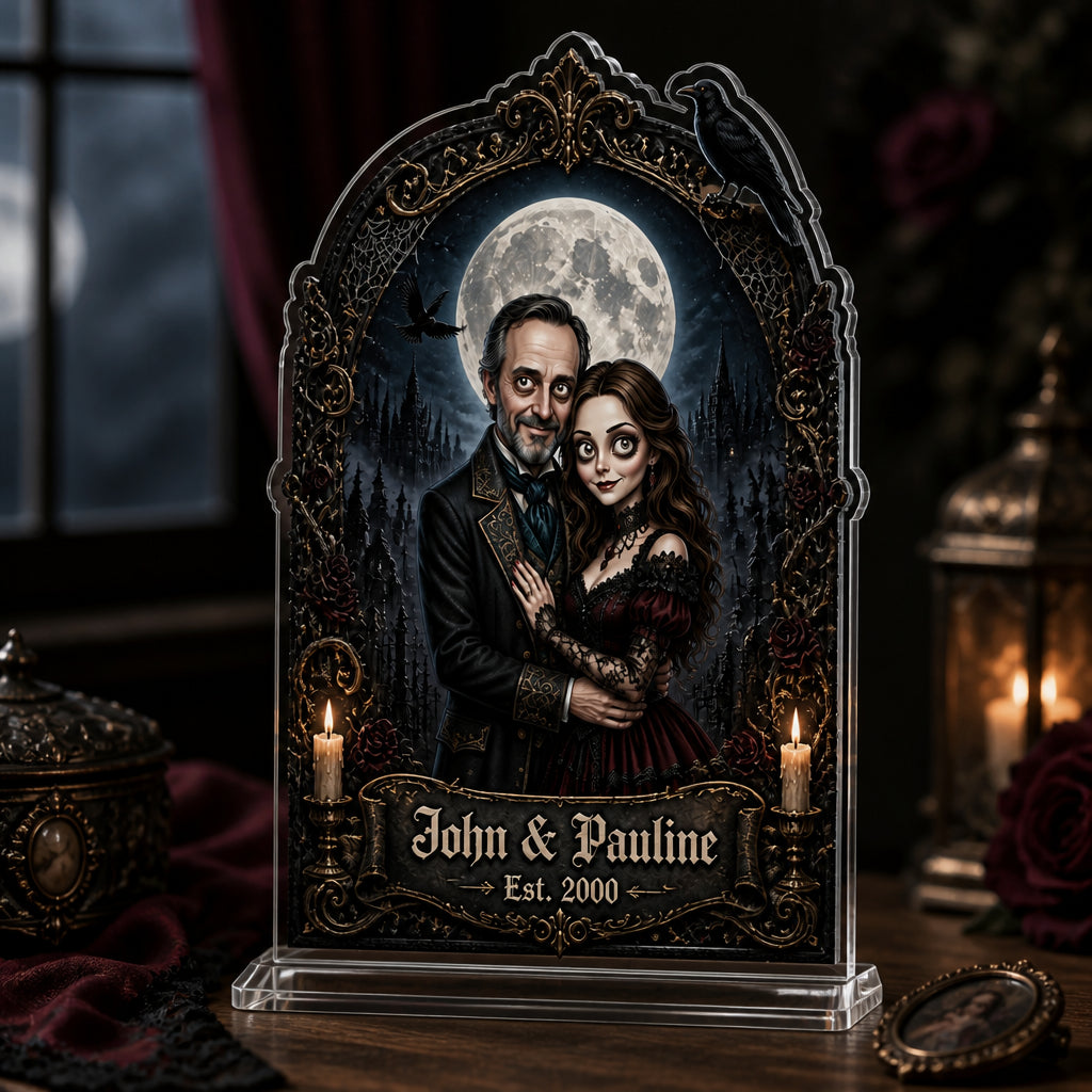 Gothic Couple Portrait Standing Acrylic Plaque — Custom Photo, Names & Est. Year - Personalized Acrylic Custom shape Standing 1 layer (FS) 9ce910fc-e6fb-44b0-8703-9f5291e3e89e.jpg