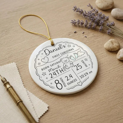 Custom Baby Birth Stats Ceramic Ornament, First Christmas Keepsake, Newborn Name Date Weight Length 9ce9cdf4-cb24-4c23-92ef-90a6177dabff-fgh-2-.webp