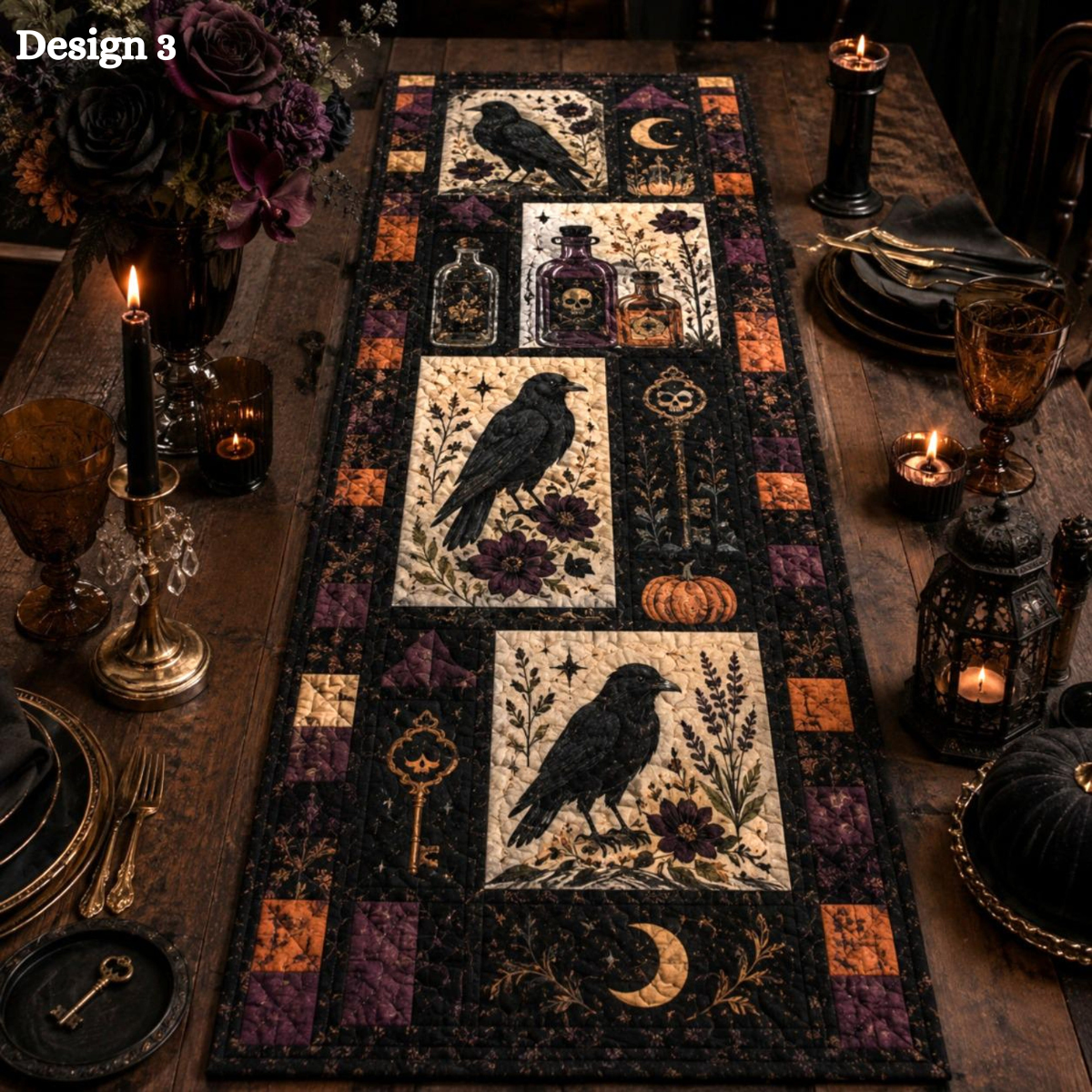 Halloween Quilted Table Runner, Fall Table Runner, Pumpkin Cat Ghost Bat Table Decor, Spooky Autumn Dining Table Runner Halloween Home Decor 9cfbac45-d791-420c-884b-f8e9ba4138f9-design-3.png