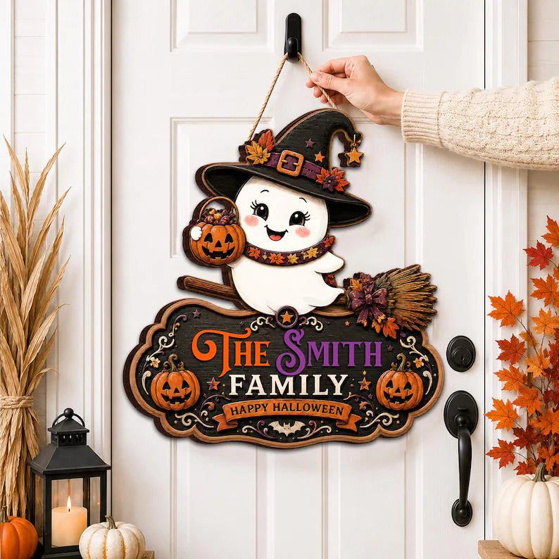 Personalized Halloween Ghost Sign, Custom Family Halloween Sign, Cute Ghost Wooden Door Decor, Pumpkin Porch Decoration, Halloween Decor 9cff17fa-50d8-4129-8dc1-df9d24e1bb0e--4r5tg-3-.webp