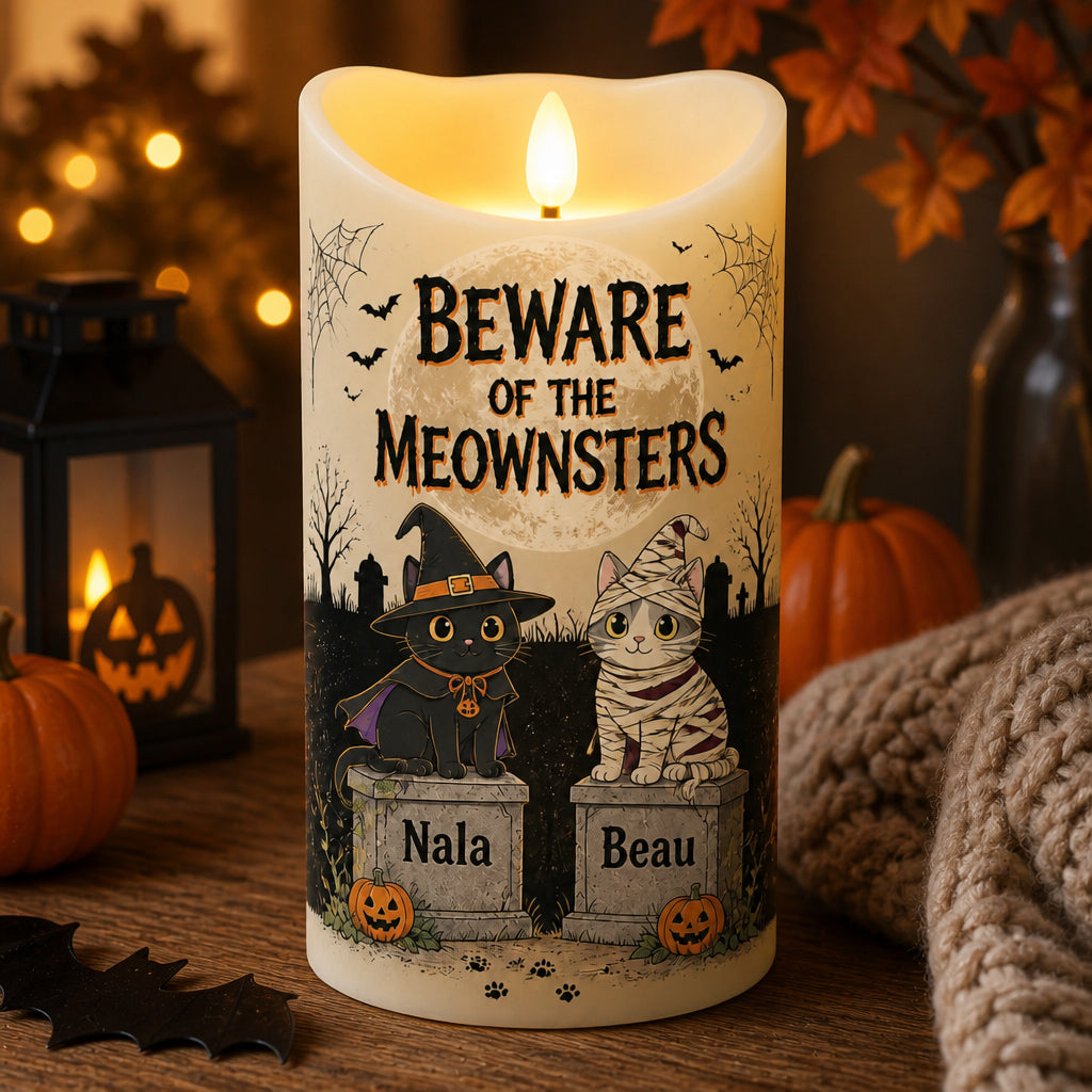 Halloween Beware of the Meownsters LED Candle — 2 Cat Names - Personalized Custom Led Flameless Candle 9d1bdee8-b97a-4928-bfc6-d421c1bdee43.jpg