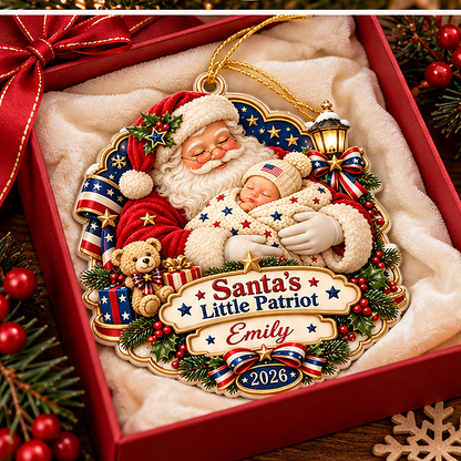 Personalized Santa's Little Patriot Baby's First  Christmas 3D Ornament 2026 – Santa Holding Baby Patriotic Keepsake Gift 9d1e4c0b-6cad-4961-ade4-cde43d7a33c5-Santas_Little_Patriot_Emily_2026_03_Gift_Box_1200x1200.png