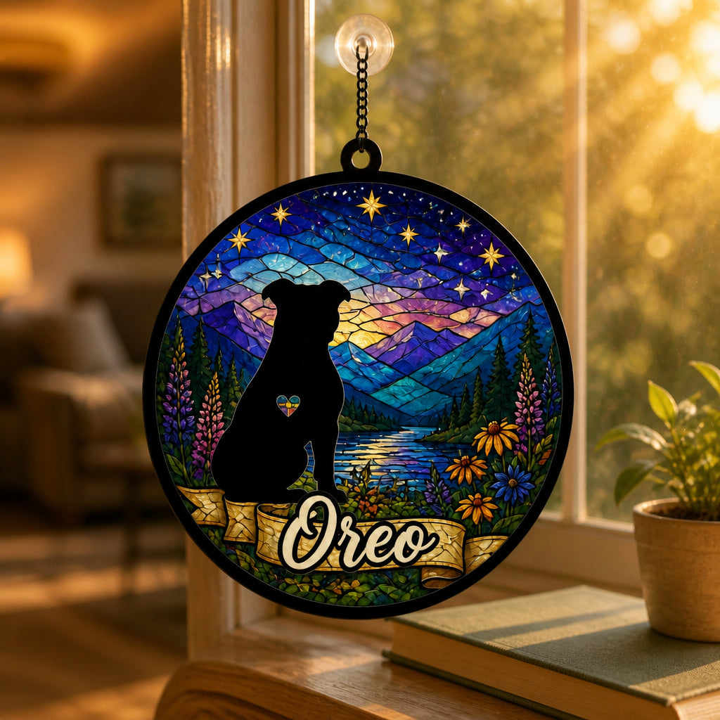 Personalized Dog Silhouette Stained-Glass Suncatcher (Pet Name) - Personalized Suncatcher Ornament 9d21f835-ac69-4129-8b13-40c95a6b533e.jpg