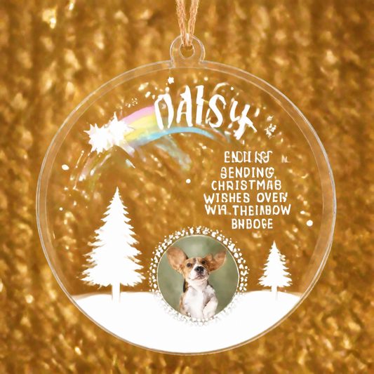 Rainbow Bridge Pet Memorial Christmas Ornament — Photo + Name - Personalized Transparent Acrylic Ornament 9d58465c-cadd-4c27-94c0-ab0776715a71.png