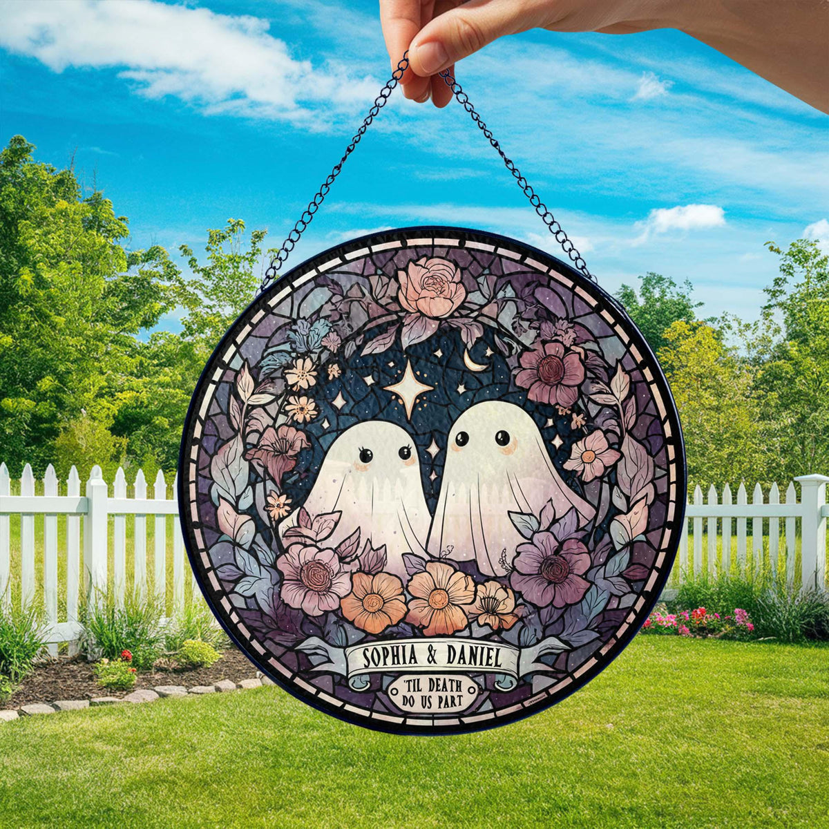 Custom Ghost Couple 'Till Death Do Us Part Wedding Gift Stained Glass Suncatcher Spooky Halloween Decor Ghost Lovers Gothic Anniversary Gift 9d70b6b7-375b-461d-9580-e730a25b387c-4.jpg