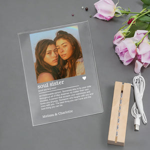 Personalised Best Friend Photo Multi Colour Acrylic LED Night Light with Name and Wooden Base Birthday Bridesmaid Anniversary Gift for Besties Sisters