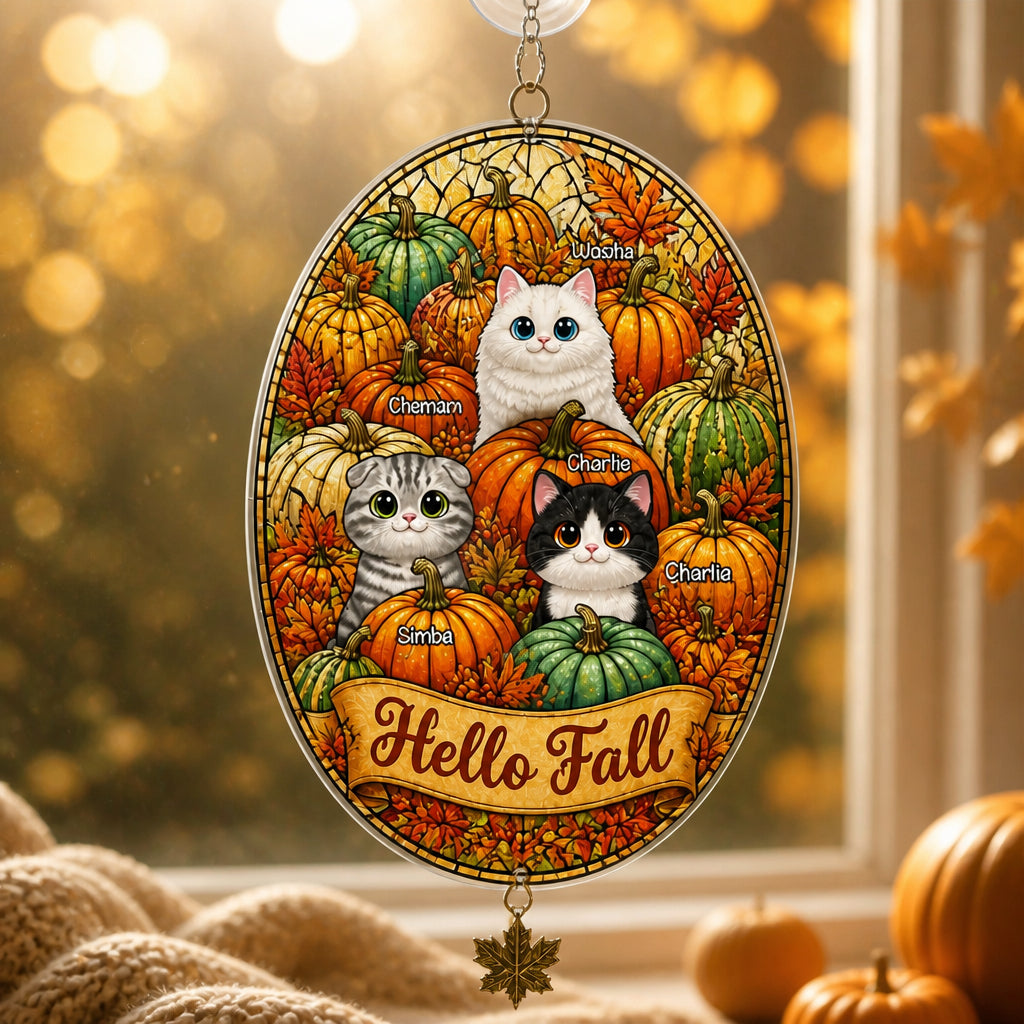 Hello Fall Custom Cat Portrait Garden Flag - Personalized 1 Layered Suncatcher with Charm 9dc96675-152d-4cae-a49e-850a562fb967.jpg