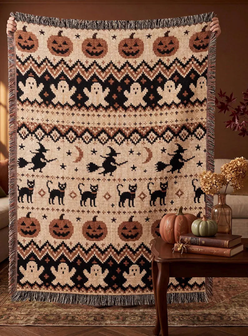 Halloween Woven Blanket gift for Halloween lover Throw Blanket Cozy Fall Spooky Season Home Decor Pumpkin Ghost Blanket Autumn Couch decor 9dd77cc9-54e6-460a-a74e-dc4d029e38e2-ryrtyrt-1-.webp