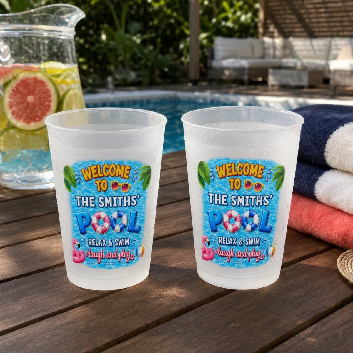 Welcome To Our Pool - Personalized Plastic Frosted Cup - Summer Gift For Family, Pool Drinking Accessory 9de8a72d-2332-43a5-9689-d140ec7e1ebb-6.jpg