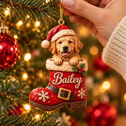 Personalized Dog Christmas Ornament – Custom Pet Photo & Name, 3D Relief Santa Boot Ornament, Christmas Gift for Dog Lovers 9e01ceb2-b0a0-478a-b6c9-6a0347fd0110-Hand-hung-Bailey-Santa-boot-ornament-4.png