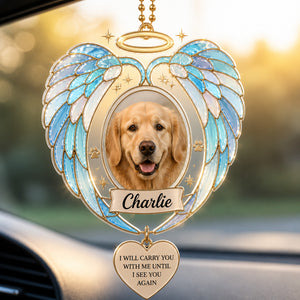 Pet Memorial Angel Wings Car Charm — Photo + Name - Personalized 1 Layered Suncatcher with Charm 9e2a17e7-0b72-47ae-89da-aed100affbf6.jpg