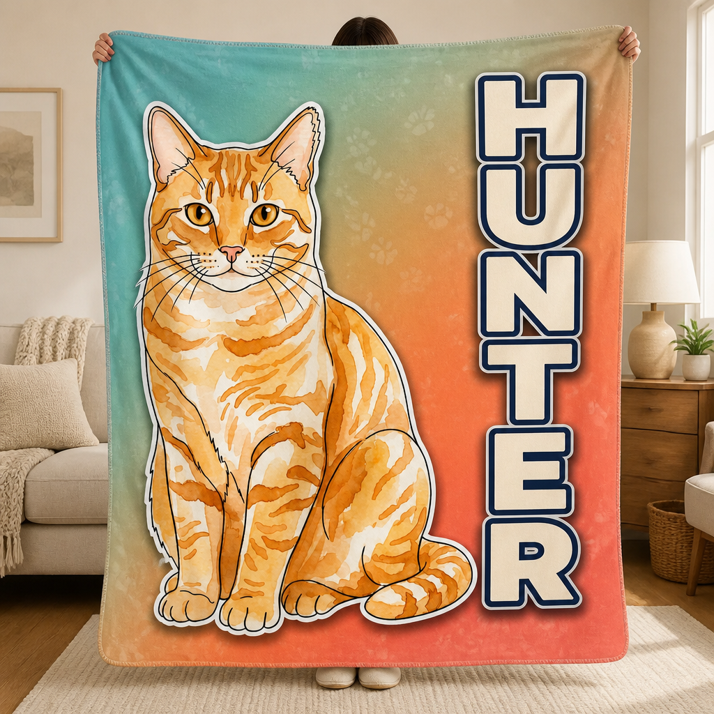 Custom Cat Portrait Name Blanket – Pop Outline Edition - Personalized Blanket 9e2b834f-3383-4522-8fc2-5e18ed01fe99.png