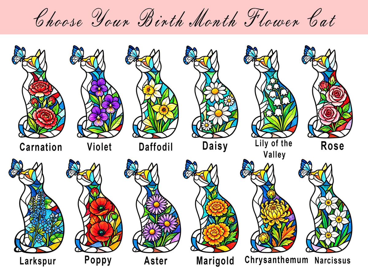 Cute Cat & Birth Month Flower Acrylic Suncatcher, Stained Glass Style Window Hanging, Boho Window Decor,Light Catching Gift for Cat Lovers 9e5faccc-d61a-46b0-b5e1-da6f0ca9e74d-3.jpg