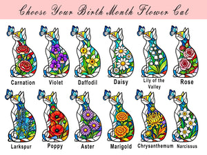 Cute Cat & Birth Month Flower Acrylic Suncatcher, Stained Glass Style Window Hanging, Boho Window Decor,Light Catching Gift for Cat Lovers 9e5faccc-d61a-46b0-b5e1-da6f0ca9e74d-3.jpg