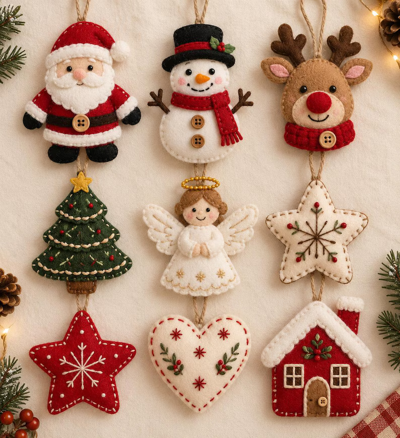 Handmade Christmas Felt Ornament Set, Santa, Snowman & Reindeer Tree Decorations, Traditional Winter Holiday Decor, Cute Christmas Gift 9e5fcec9-45d8-4fae-b123-f8ab052e769a-c3_converted.png