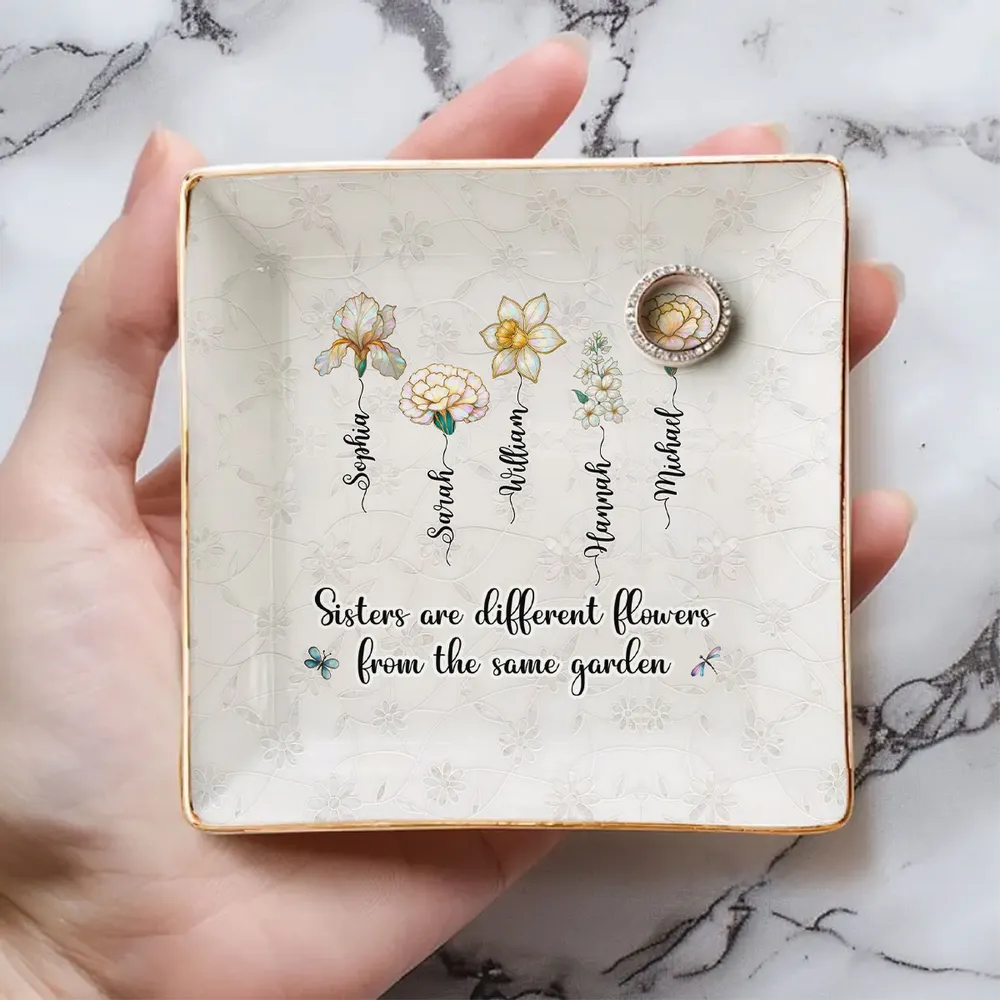 Sisters Are Flowers Mother Of Pearl - Personalized Jewelry Dish - Gift For Sisters, Besties, Friends 9e663cf5-0842-4e38-8a68-53d157ad5bd5-ban-4.png