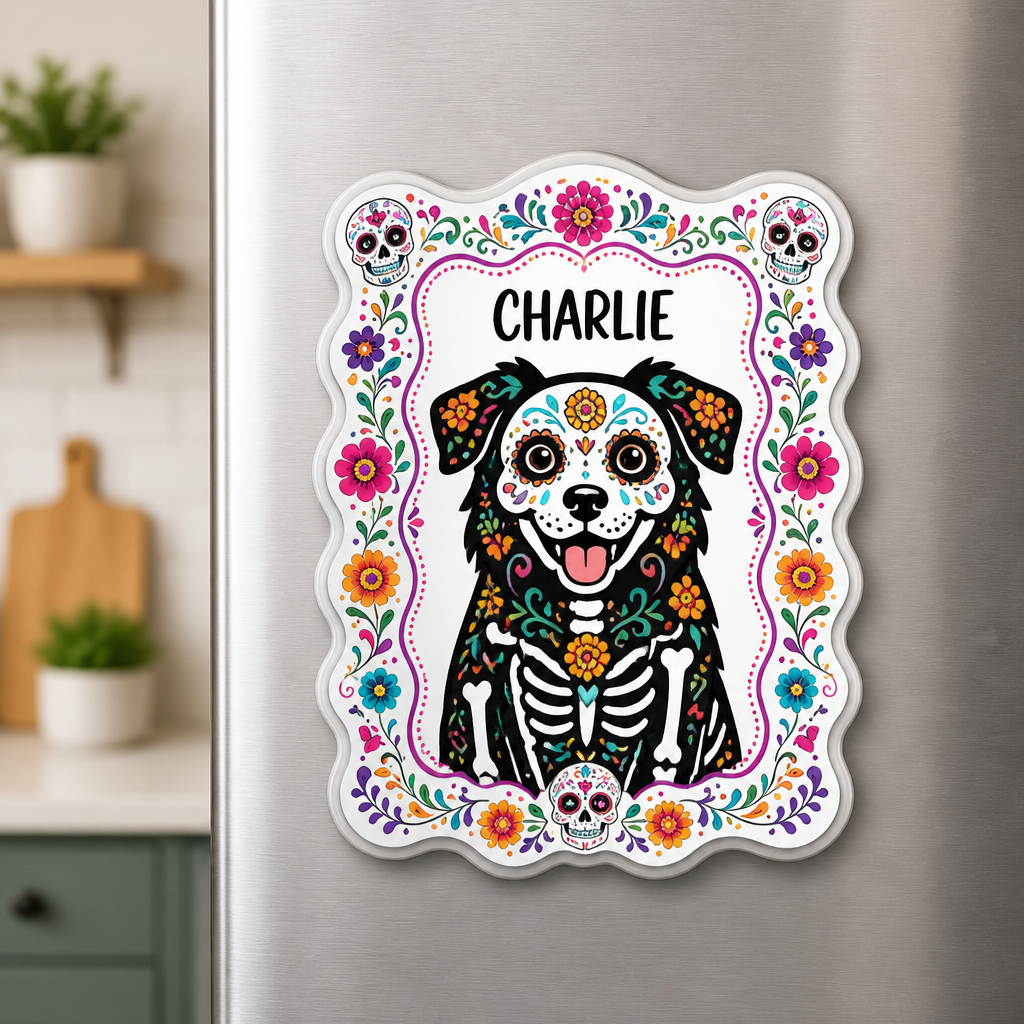 Calavera Pet Portrait Fridge Magnet – Upload Photo & Name - Personalized Custom Shape Fridge Magnet 9e6bbad5-82f8-4f7a-b52c-bcad82d873c1.png