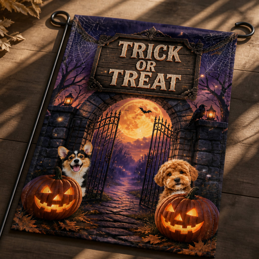 Trick or Treat Halloween Pet Photo Garden Flag - Personalized Family Flag 9e78e20d-b16c-43a7-a895-2b17beabf20d.jpg