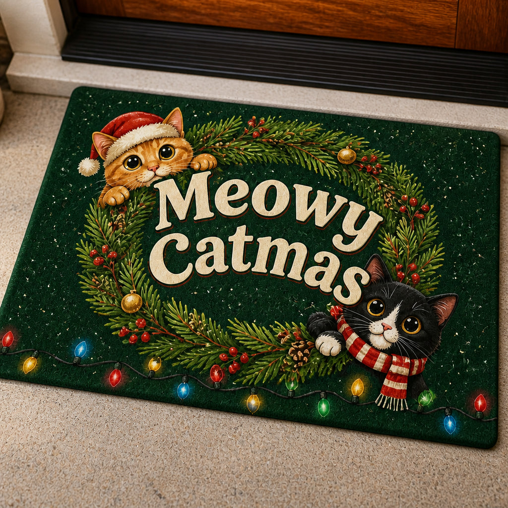 Meowy Catmas Holiday Cats Doormat – Wreath Edition - Doormat 9ec6b103-2110-41f8-82df-6a83efd53f29.jpg