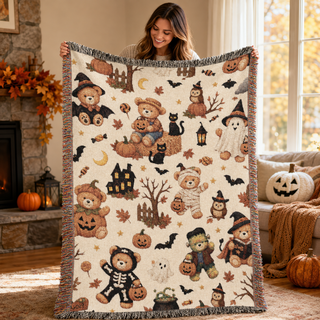Halloween Teddy Bear Woven Blanket | Cozy Vintage Halloween Throw | Cute Fall Blanket | Cottagecore Halloween Decor | Bear Lovers Gift 9ee07916-bb45-4189-8713-b663d603fd5a-03c2bc75-4346-423d-8e84-33c0860b6c1f.png