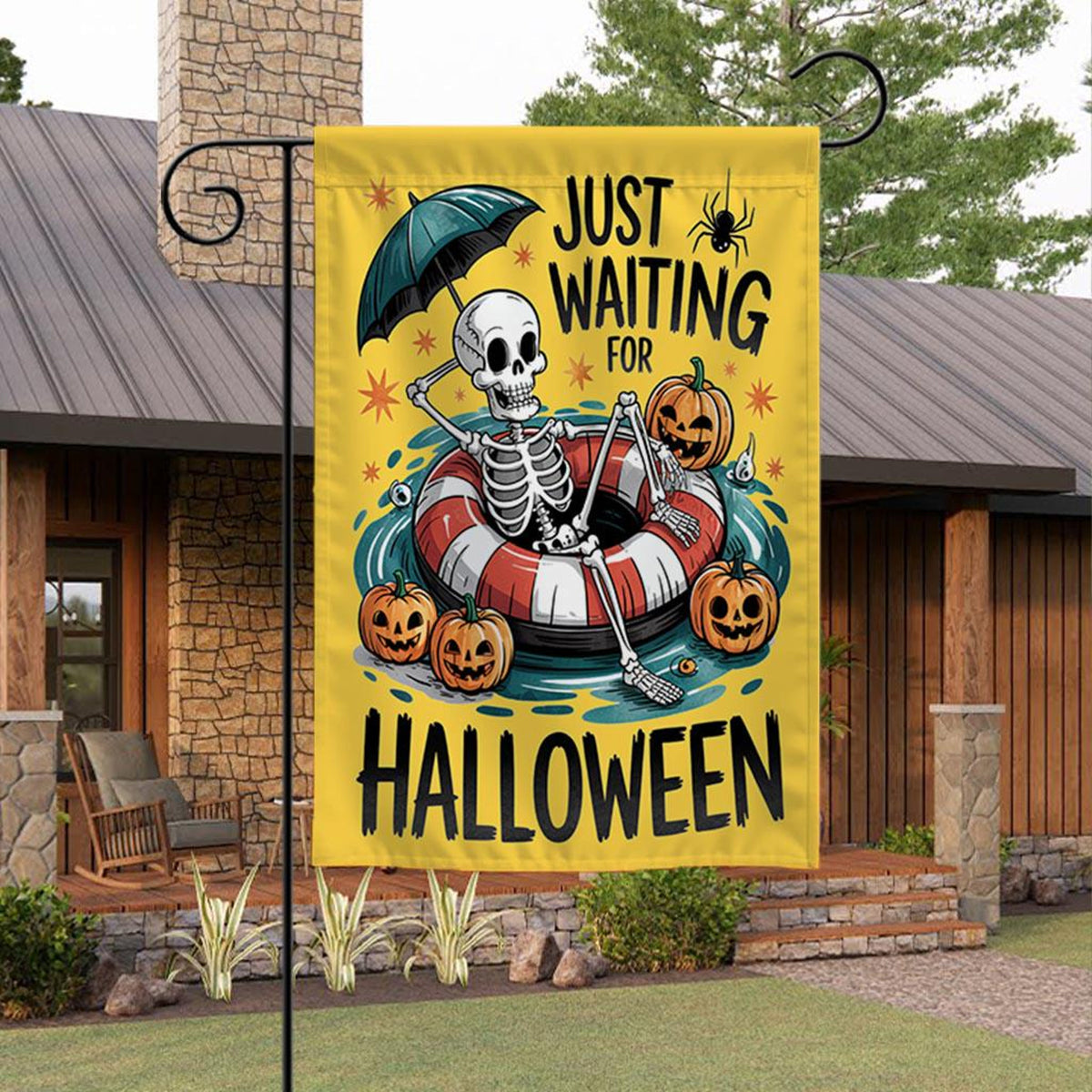 Just Waiting For Halloween Garden Flag, Summerween Skeleton Flag, Spooky Summer Decor, Halloween Pool Float Flag, Funny Halloween Flag 9f047363-2f1b-40ba-add7-51aab6e26ea3-2.jpg