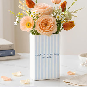 Personalized Engagement Ceramic Book Vase, Custom Striped Couple Name Book Vase, Striped Engaged Gift, Gift For Bride, Wedding Couple Gift 9f37dbd9-c4b7-4740-be48-939a145c3525-3.jpg