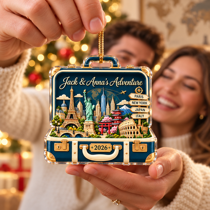 Personalized World Travel Suitcase Christmas Ornament – Custom Names & Year, Couples Adventure Keepsake, Gift for Travel Lovers 9f422f33-7b8c-4382-a306-bb2bbc2af09a-Couple-exchanges-a-travel-suitcase-ornament-2.png