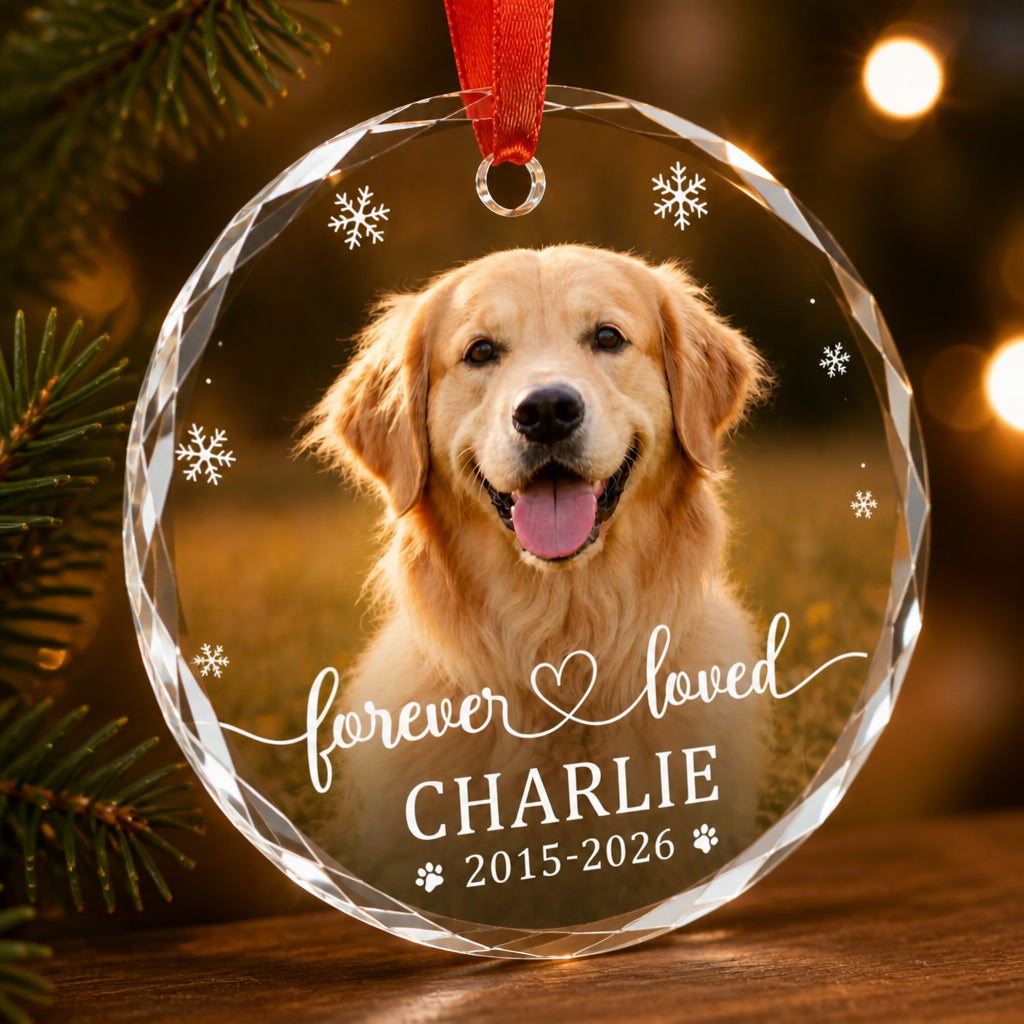 Pet Memorial Crystal Ornament – Forever Loved (Photo, Name & Years) - Personalized Crystal Ornament 9f55dfa2-64b9-4879-b971-5bcdaec795ad.jpg